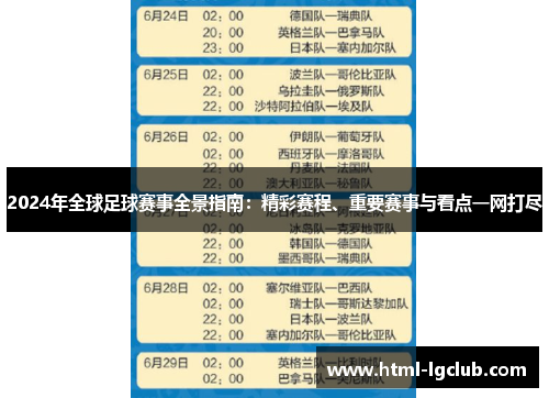 2024年全球足球赛事全景指南：精彩赛程、重要赛事与看点一网打尽