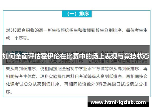 如何全面评估霍伊伦在比赛中的场上表现与竞技状态